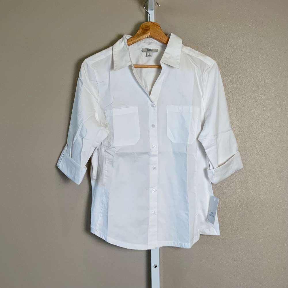 Croft & Barrow 3/4 Roll Tab Sleeve Mixed Media Top